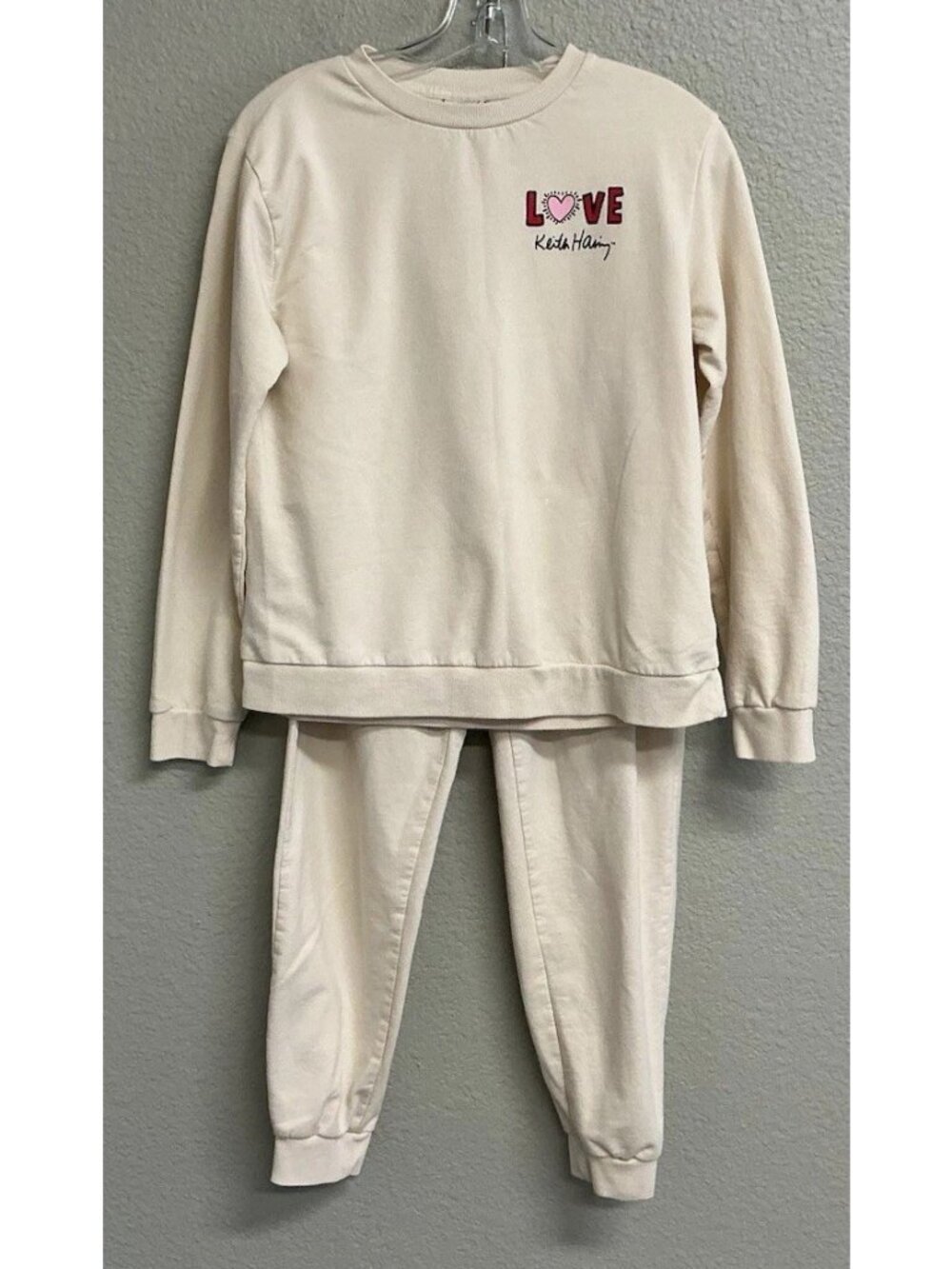 Keith Haring Womens Small Sweatshirt Sweatpant Set Love Soft Cream Lounge
